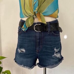 Universal Thread Womens High Rise Midi Distressed Denim Shorts Blue Size 10/30